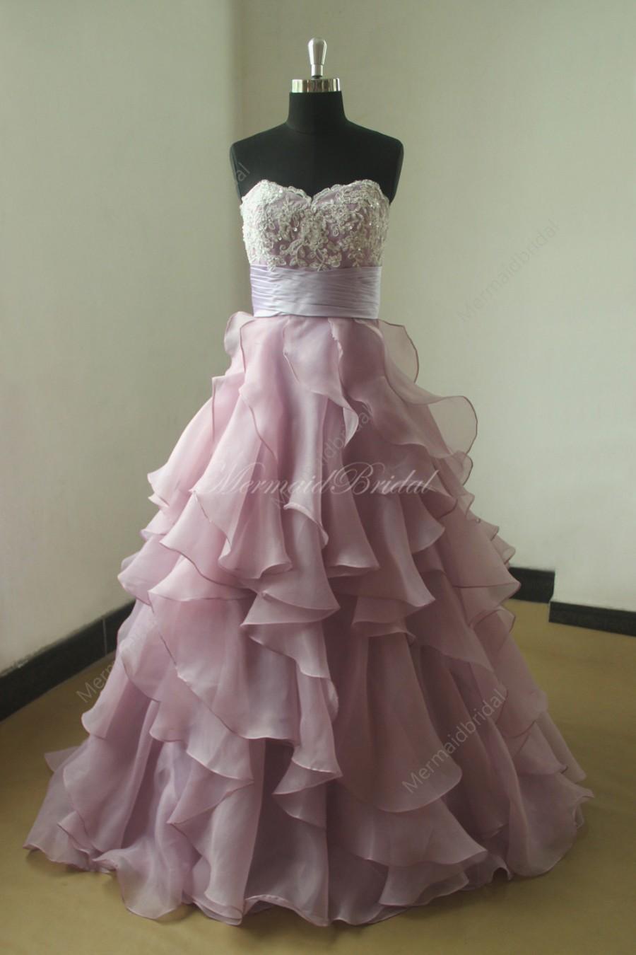 Hochzeit - A line Lavender organza ruffled lace wedding dress