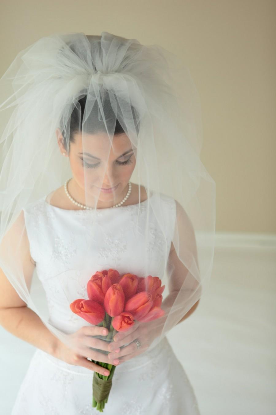 زفاف - 3-Tier Bubble veil, bridal veil, short veil, wedding veil, elbow length veil, champagne, diamond white, ivory color