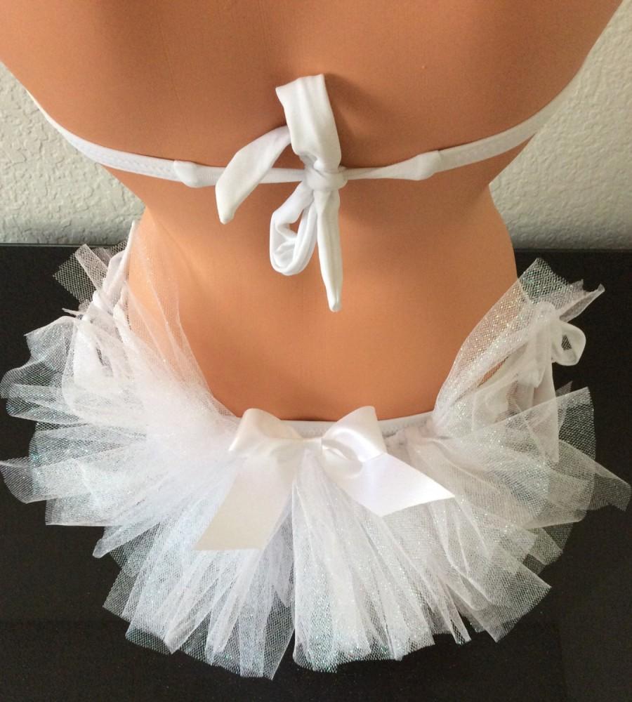 زفاف - White Glitter Bridal Bikini Veil