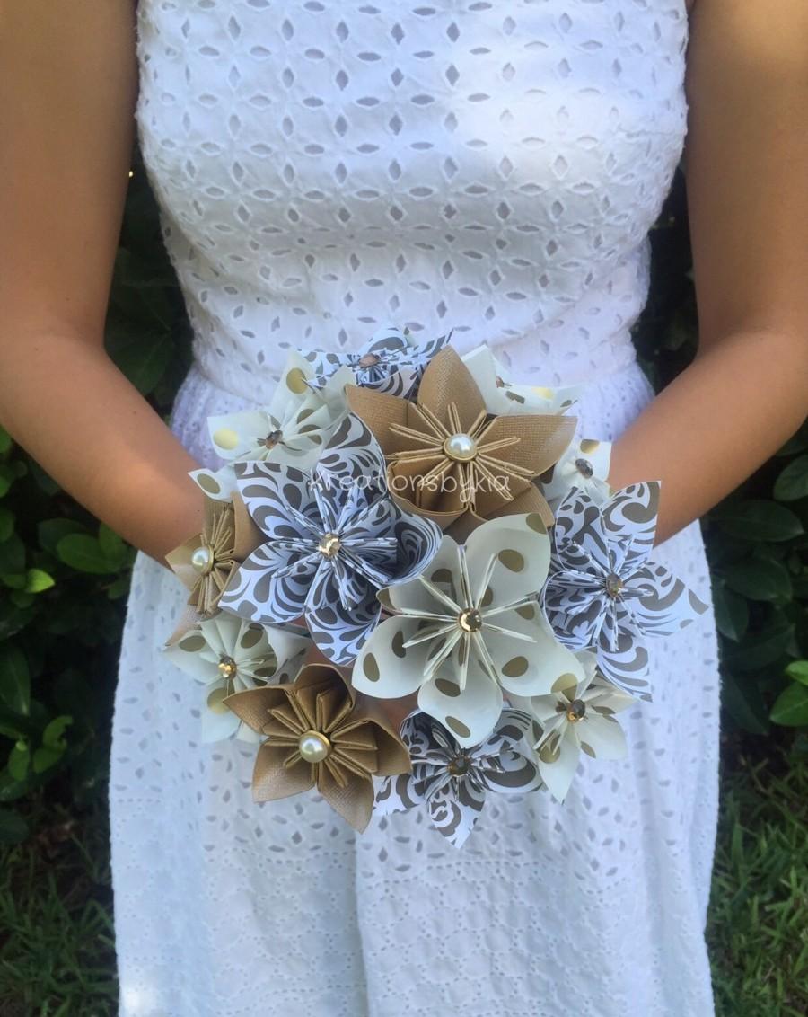 Свадьба - Gold Rush- Paper Flower Bouquet // Paper Bridal Bouquet // Kusudama Origami Bouquet/ Flower Arrangement/ Wedding/ Gold Polka Dot