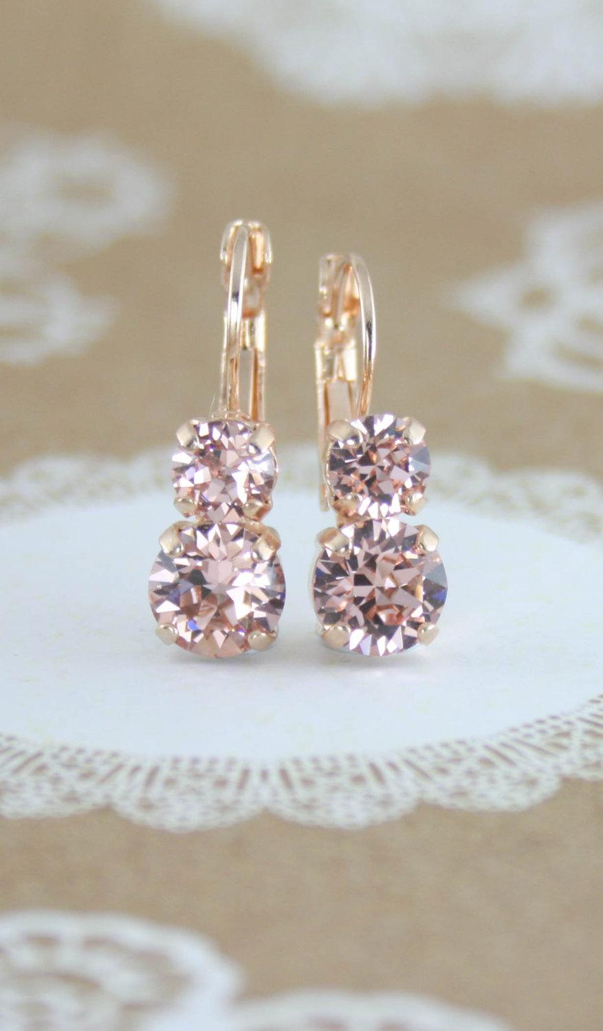 Mariage - Blush earrings,blush crystal earrings,blush bridesmaid earrings,swarovski blush,rose gold earrings,rose gold blush earrings,blush wedding
