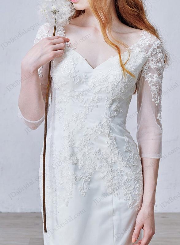 Wedding - IS058 Elegant inexpensive Illusion sleeved mermaid wedding dresses