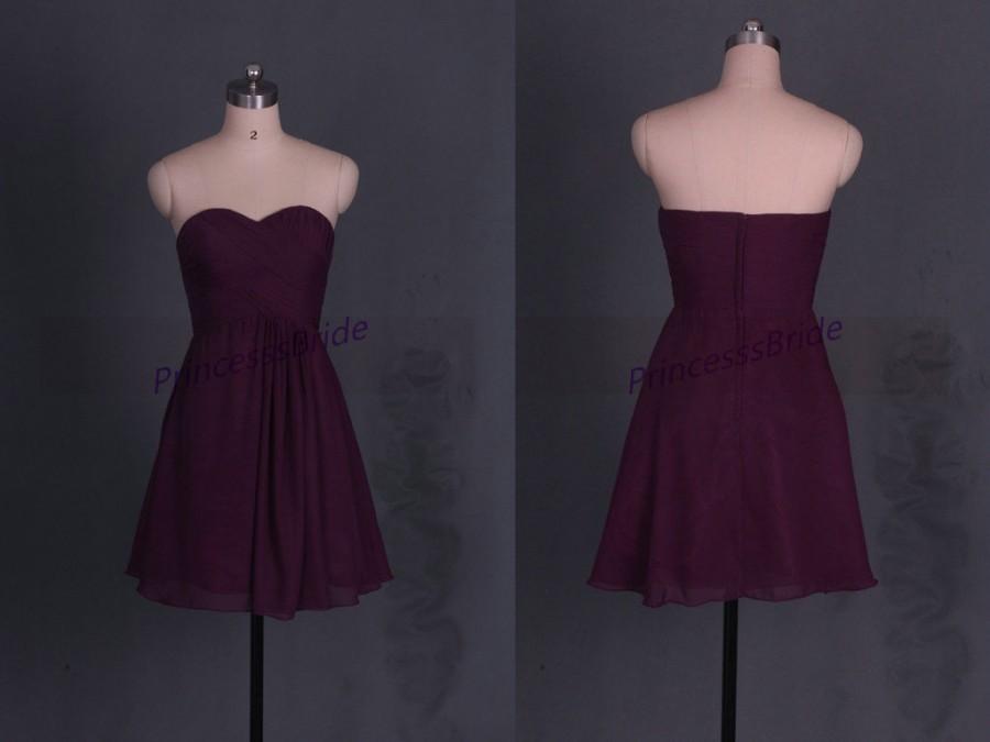 Свадьба - Short eggplant chiffon bridesmaid dress in 2015,simple sweetheart women gowns hot,cheap cute dress for wedding party.