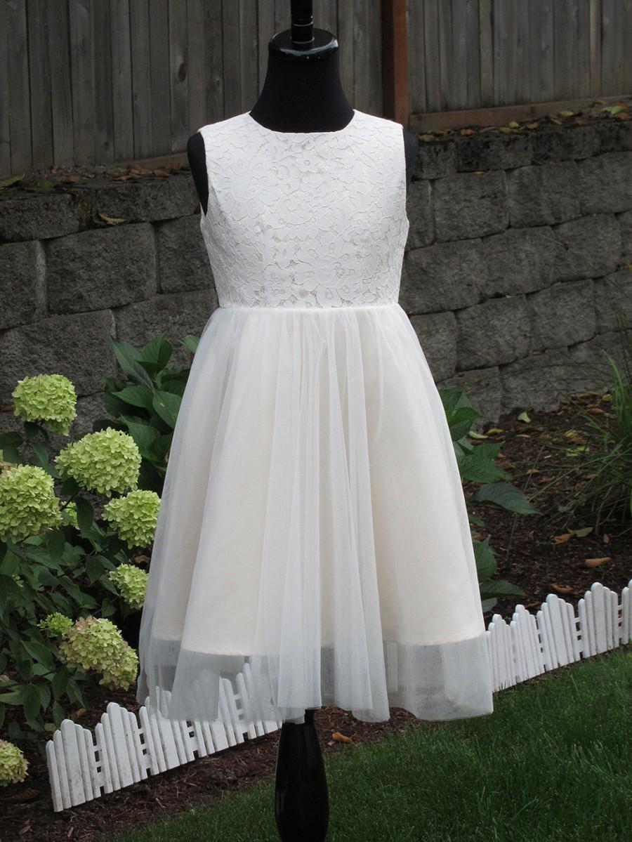 Wedding - Flower girl dress lace bodice tulle skirt