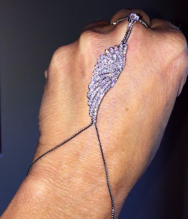زفاف - Elegant Hand chain Crystals chain ring bracelet Palm bracelet bridal jewelry set,wedding Palm bracelet hand jewelry gypsy hand chains