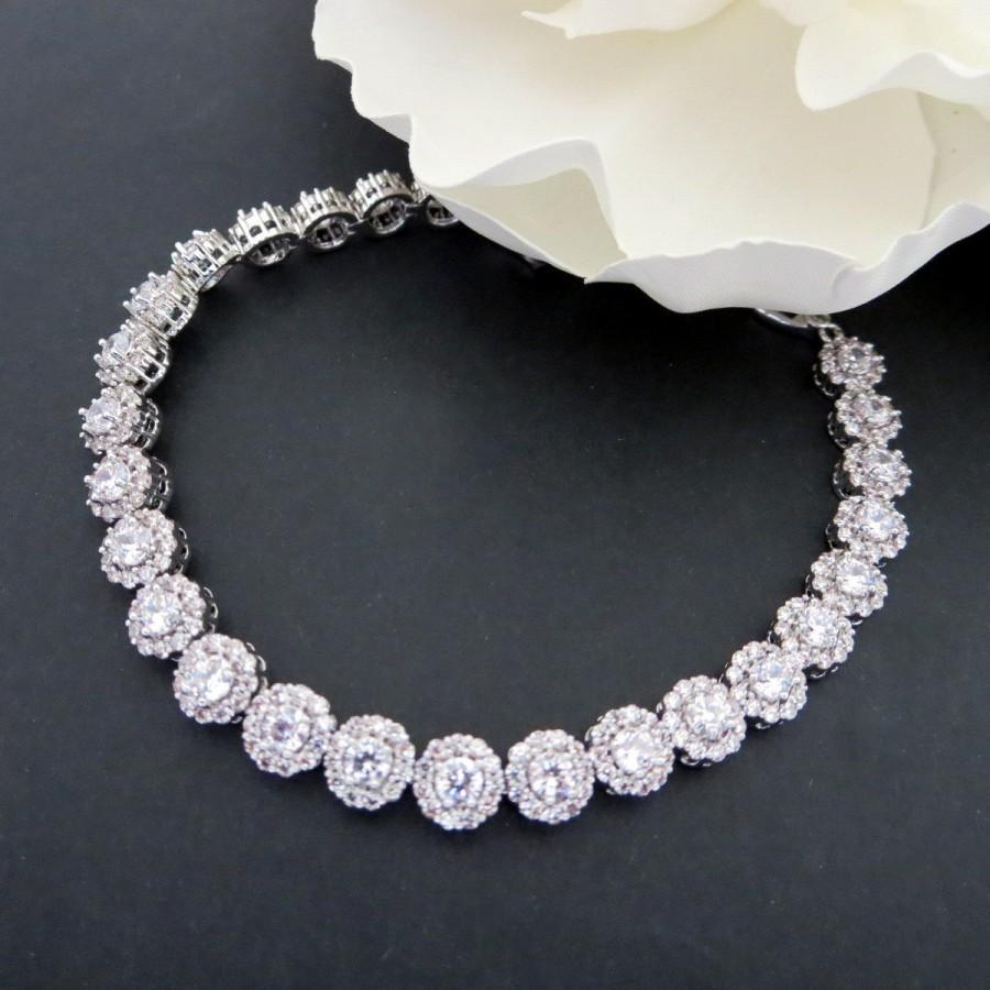 زفاف - CZ Bridal bracelet, Tennis Bracelet, Wedding jewelry, Rose Gold Bridal bracelet, Crystal bracelet, Wedding accessories, Rhinestone bracelet