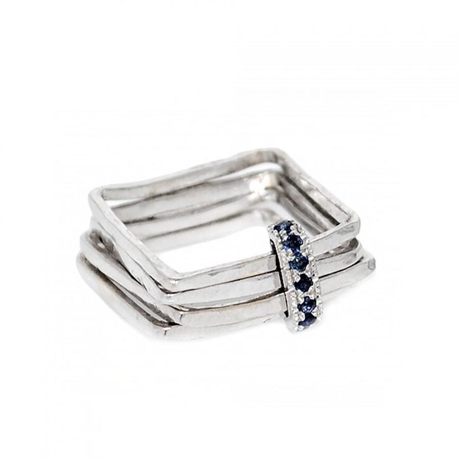 Hochzeit - Sapphires engagement ring - 18kt white gold and sapphires pave engagement ring - Sapphires engagement ring