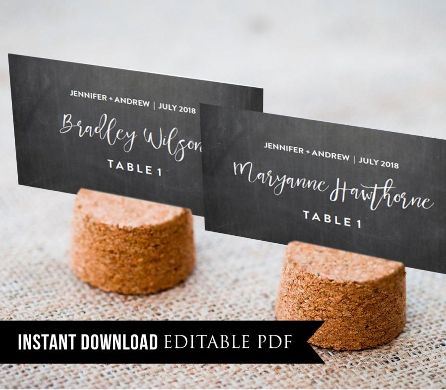 Hochzeit - Rustic Wedding Place Card, Editable Template, Chalkboard Wedding Seating Cards, DIY, Instant Download, PDF, Digital, Printable, Edit Names