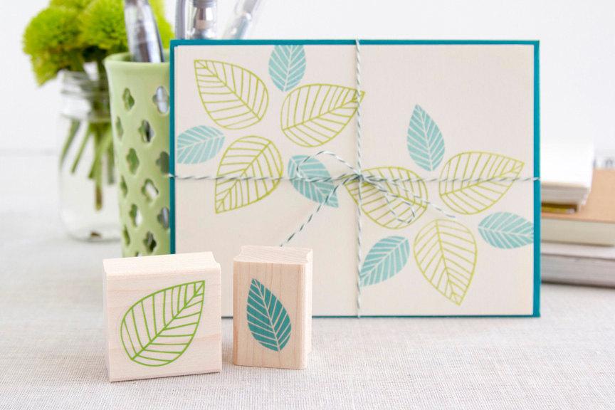 Mariage - Pretty Leaf Rubber Stamp Set - Striped Leaves Decorate Your Own Invitations Place Cards Decorations Tags Gift Wrap & More