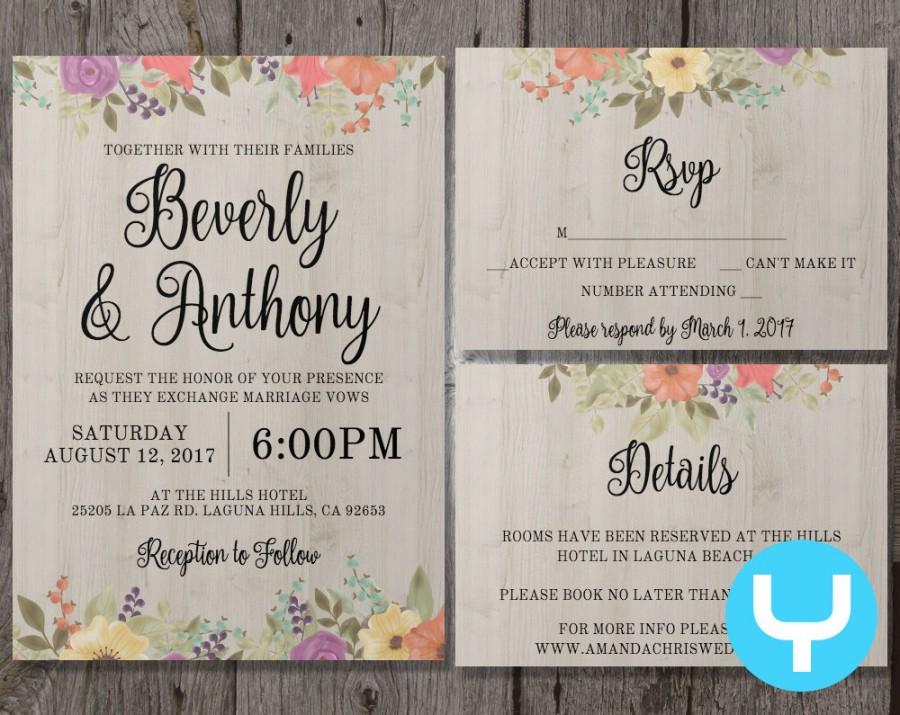 Hochzeit - Printable Floral Wedding Invitation Template Set + RSVP, Details - Instant Download - Editable in Our Web Application