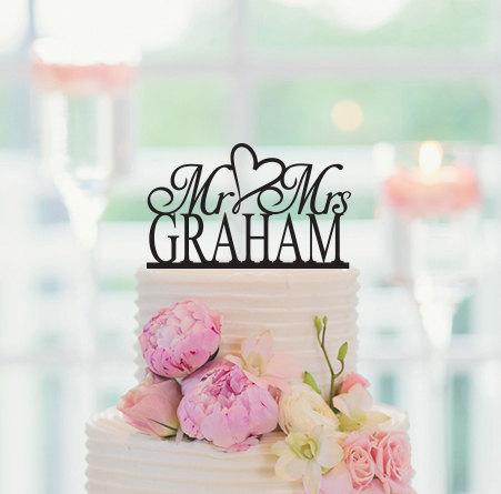 Hochzeit - Wedding Cake Topper Mr Mrs Personalized Custom Last Name Cake Decor