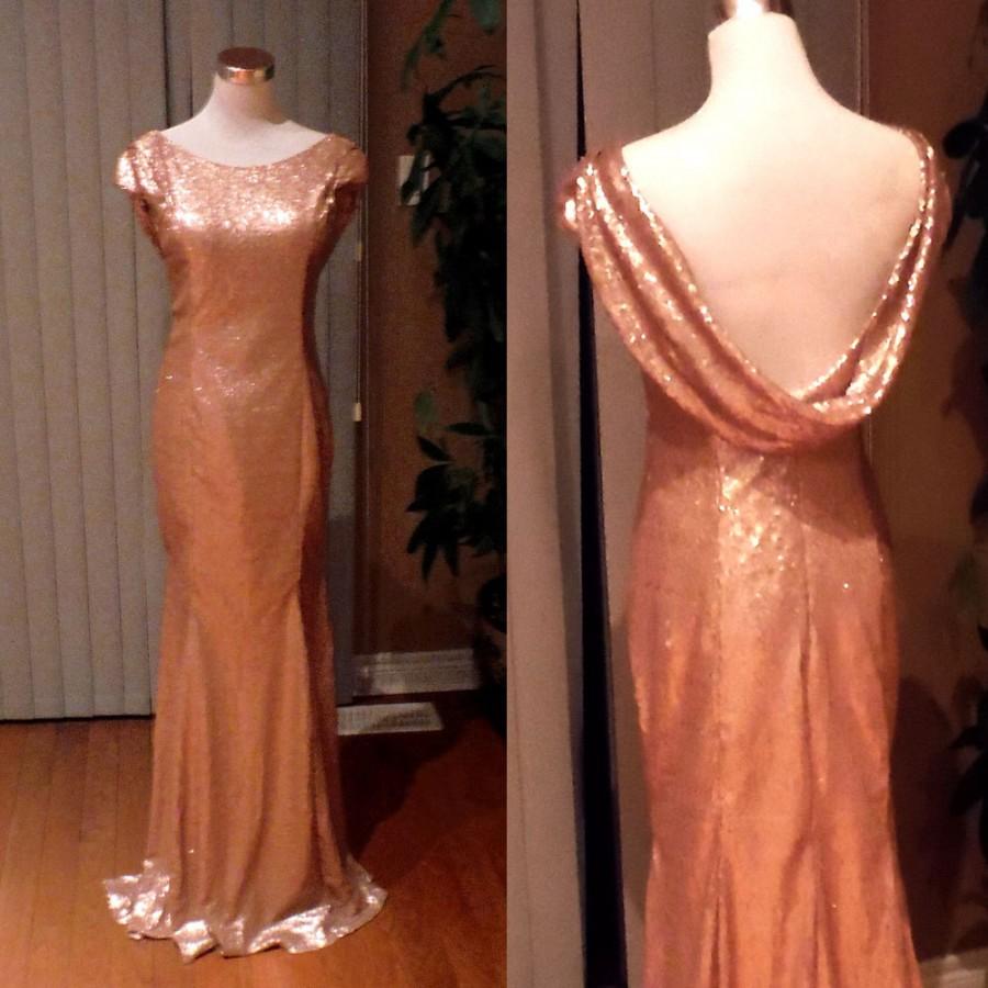 Hochzeit - Rose gold sequin bridesmaid dress, sequin dress with low cowl back