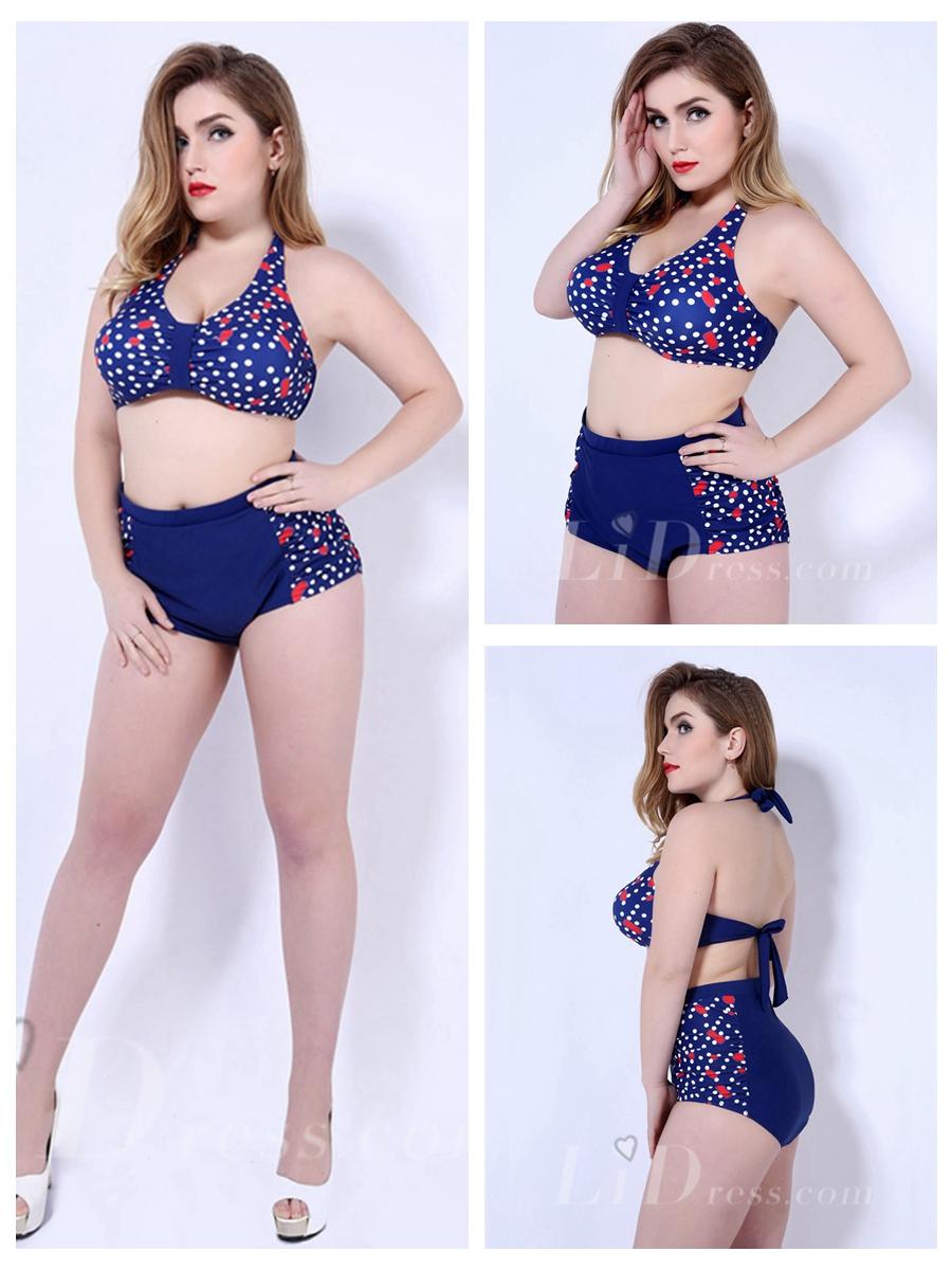 Mariage - Dark Blue With Colorful Point Plus Size Womens High Waist Bikini Suit Lidyy1605202063