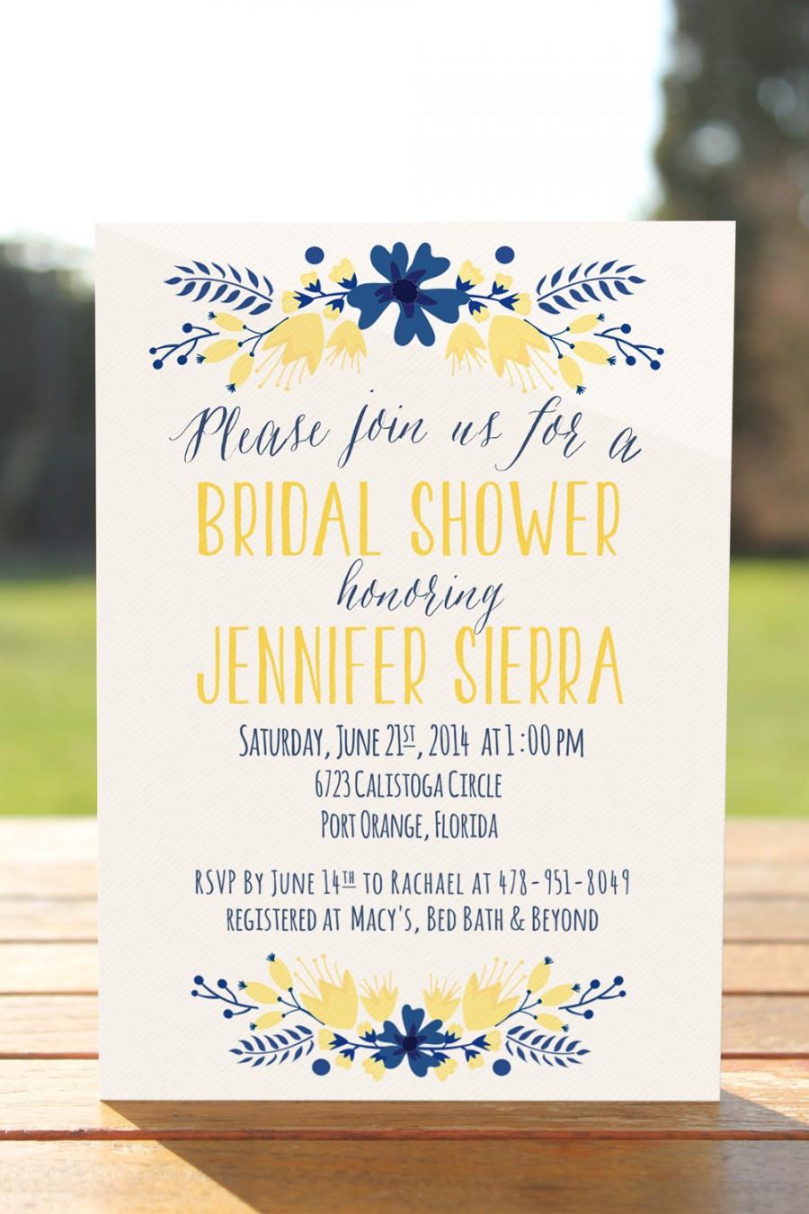Свадьба - Yellow navy printable bridal shower invitation, fall bridal shower invite, fall bridal invitation, bridal shower, Printable