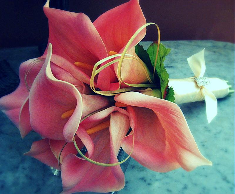 زفاف - Wedding bouquet, Pink Calla Lily Bouquet , Pink Wedding Bouquet, Real Touch bouquet