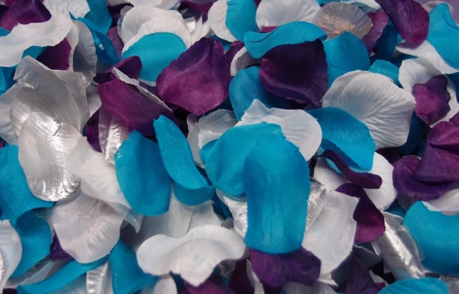 Wedding - 300pc mixed Rose petal-Purple,Silver,Turquoise Malibu,White-ready to use