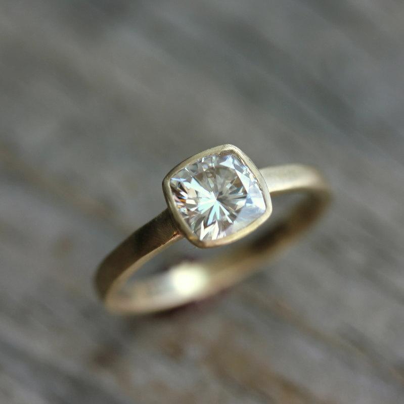 Hochzeit - Yellow Gold Engagement Ring, Forever Brilliant Moissanite Engagement Ring, Ethical Wedding , Non diamond Alternative