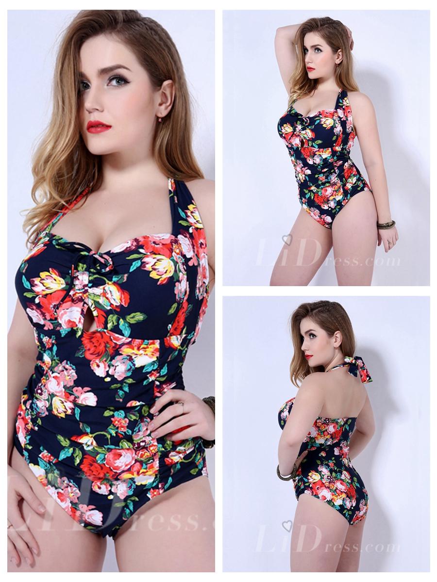 Mariage - Dark Blue Colorful Flower Print One-Piece Womens Plus Size Swimsuit Lidyy1605202051