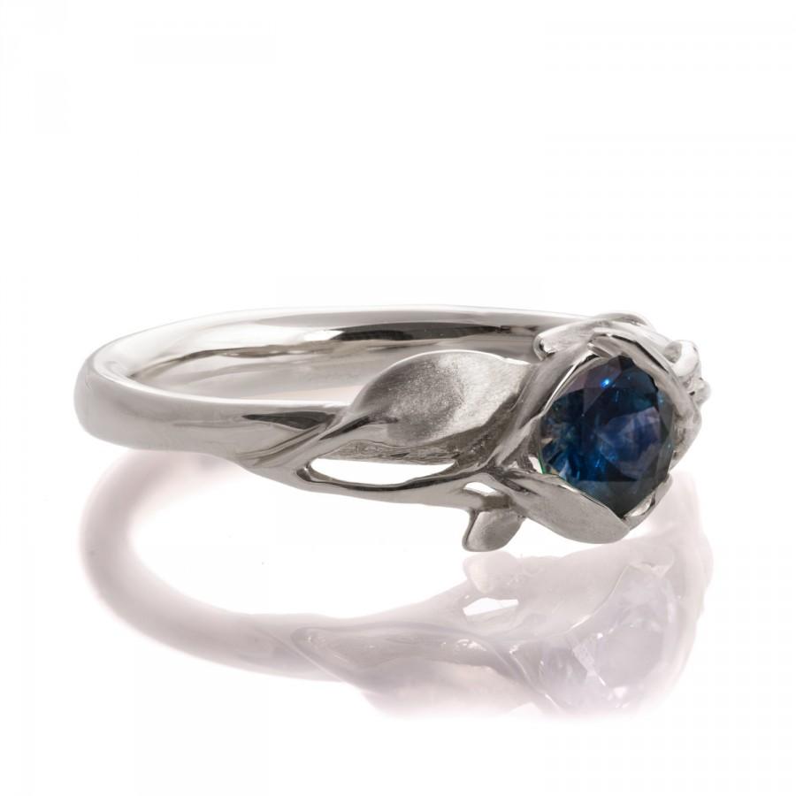 Wedding - Blue Sapphire Leaves Engagement Ring - 18K White Gold and Sapphire engagement ring, unique engagement ring, leaf ring,September Birthstone,6