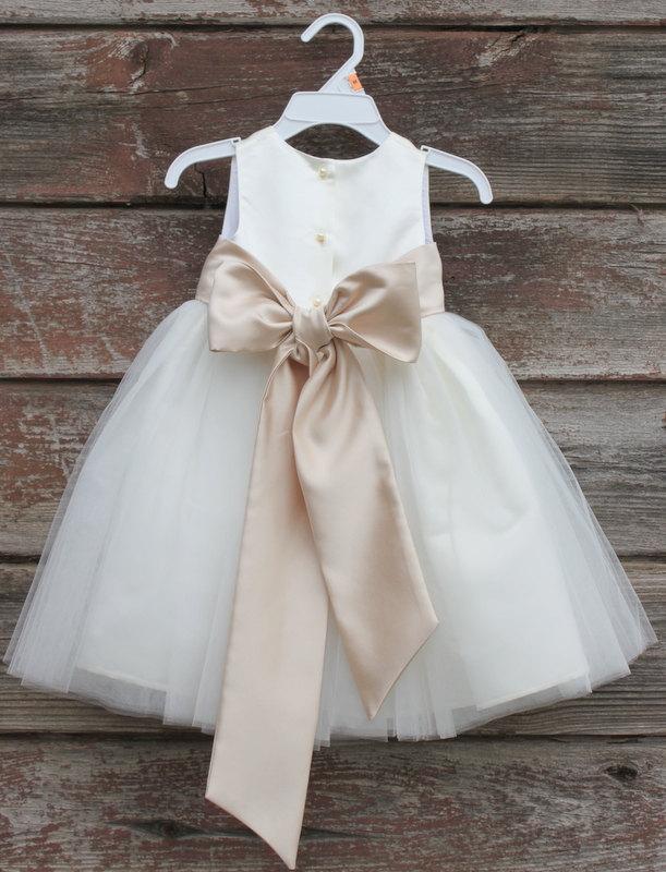 زفاف - Flower Girl Dresses - IVORY with Champagne (FD0FL) - Wedding Easter Junior Bridesmaid - For Children Toddler Kids Teen Girls