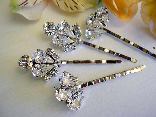Hochzeit - BRIDAL jewelry - hairpins, vintage style, wedding hair jewelry, bridal ACCESSORIES Rhinestone set of 4,