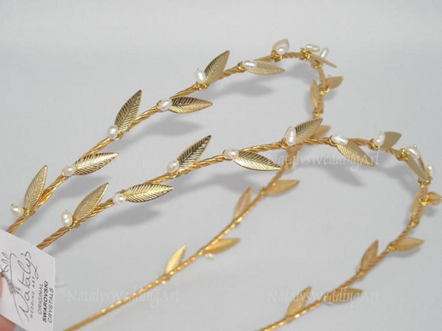 Mariage - STEFANA Ancient Greek Style Gold Plated Olive Leafs Orthodox Wedding Crowns / Wedding Greek Stefana / Stephana