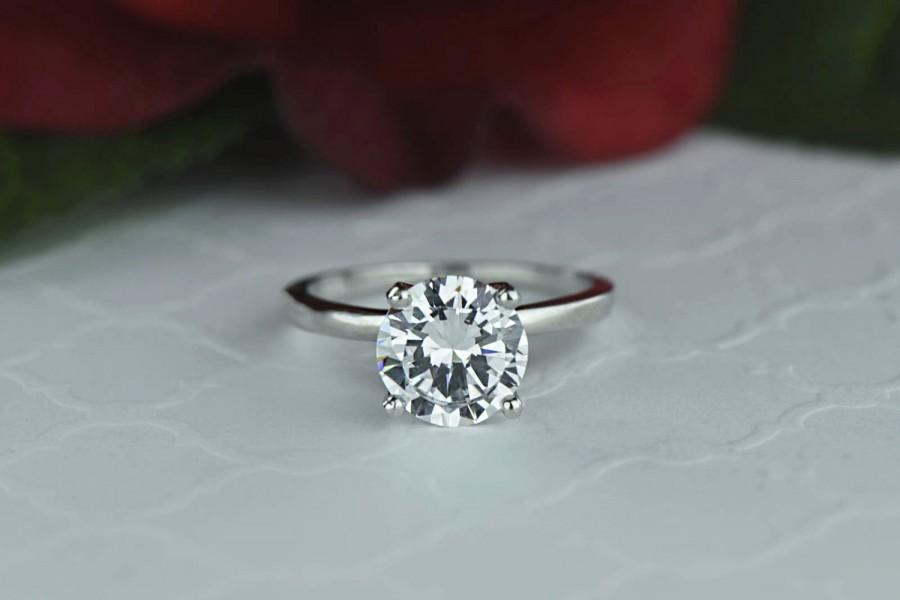 Wedding - 2 ct 4 Prong Engagement Ring, Classic Solitaire Ring, Man Made Diamond Simulant, Wedding Ring, Bridal Ring, Promise Ring, Sterling Silver