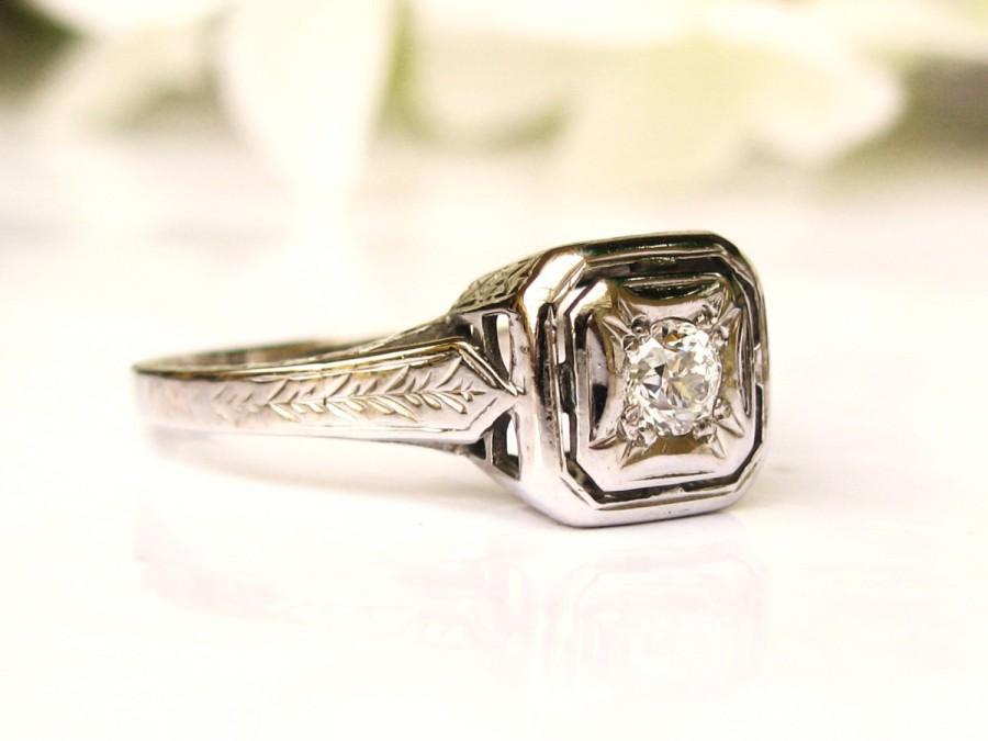 Свадьба - Antique Art Deco Engagement Ring Petite 0.15ct Old European Cut Diamond 14K White Gold Filigree Promise Ring Antique Diamond Wedding Ring!