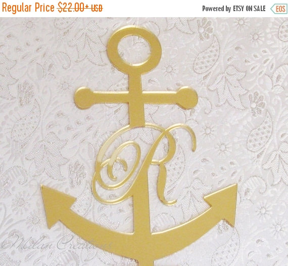 Mariage - ON SALE Monogram Anchor Cake Topper for Nautical Wedding