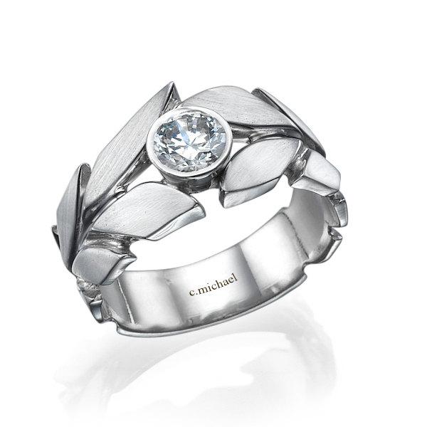 زفاف - Diamond solitaire ring, Diamond Ring, Leaves  Engagement Ring, white Gold Ring, Solitaire ring, Wedding Ring, Leaf Ring, band ring, 14K gold