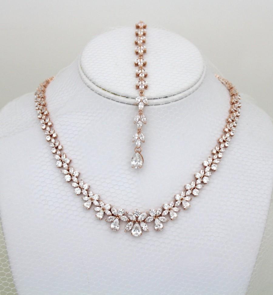 Hochzeit - Rose Gold Backdrop necklace, Bridal Back drop necklace, Crystal Wedding necklace, Bridal jewelry, Rose gold necklace, Statement necklace