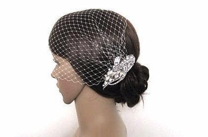 زفاف - Birdcage veil,wedding birdcage veil,birdcage veil with rhinestone comb.