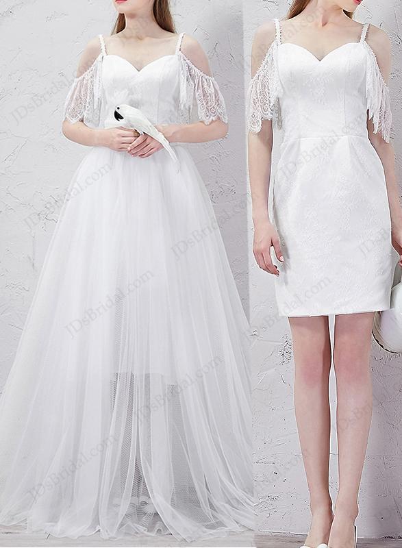 Hochzeit - IS059 Convertible two pieces short sheath wedding dress