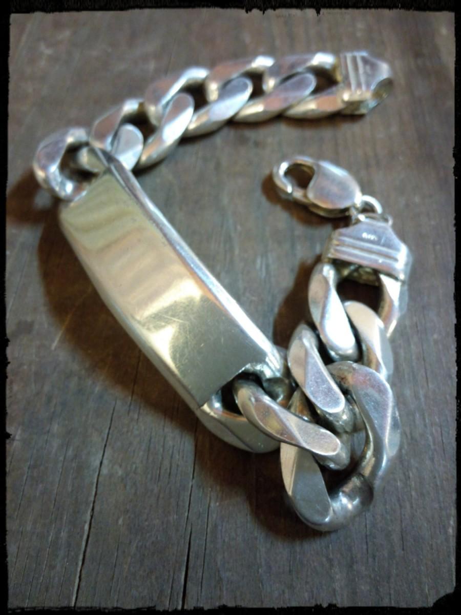 Mariage - Sterling Silver Bracelet , High Quality Mens sterling chain , men's link bracelet 925 Italy.