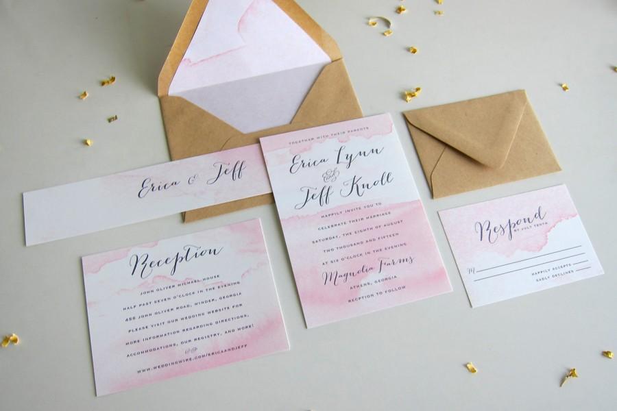 Hochzeit - Printable Watercolor Wedding Invitation Suite - Shabby Chic Wedding Invitations - Printable Pink Watercolor Invitations