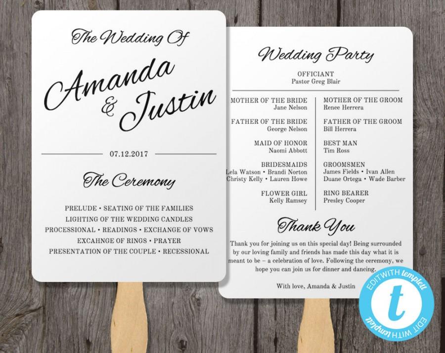 Printable Wedding Program Fan Template Fan Wedding Program Template