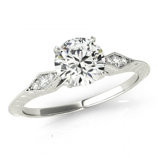 Hochzeit - Vintage Style Forever One Moissanite & Diamond Engagement Ring - 1 Carat Moissanite Antique Inspired Ring - Milgrain - Moissanite Rings