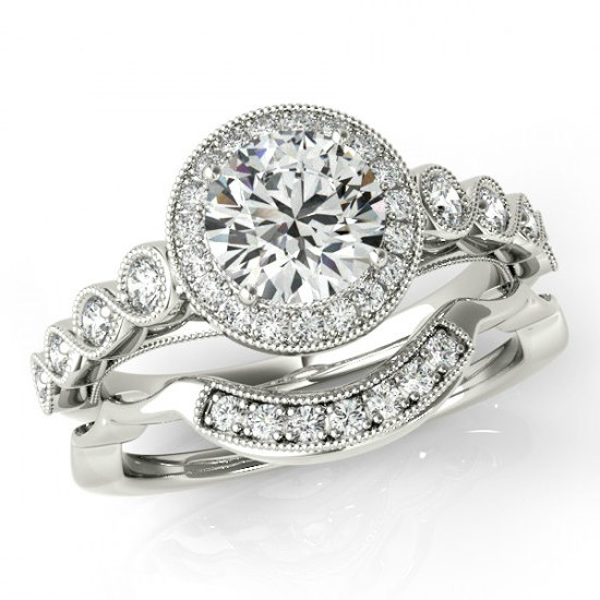 Wedding - Forever One Moissanite Engagement Wedding Set - Moissanite Engagement Ring & Diamond Wedding Band - Halo, Rings For Women