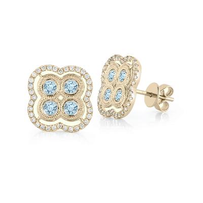 Mariage - Aquamarine & Diamond Clover Stud Earrings - Aquamarine Earrings for Women - Michael Raven Jewelry