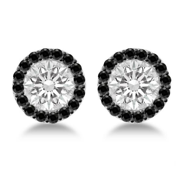 Wedding - 1 Carat Forever One Moissanite & Black Diamond Stud Earrings - Moissanite Earrings