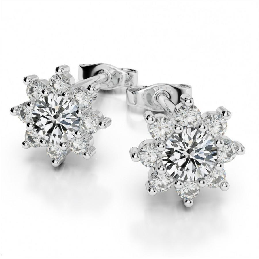 Wedding - 4mm Forever Brilliant Moissanite & Diamond Flower Halo Stud Earrigns