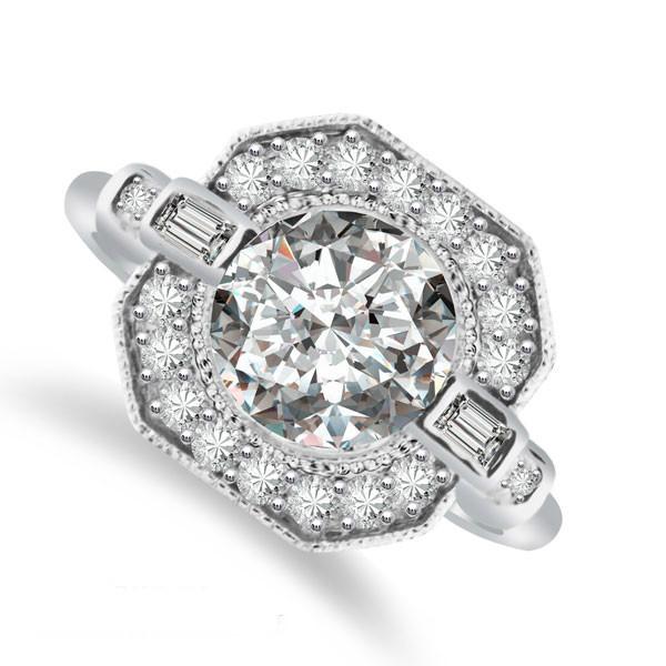 زفاف - 6mm Forever One Moissnaite & Diamond Ring Vintage Style - Art Deco - Victorian - Engagement Rings