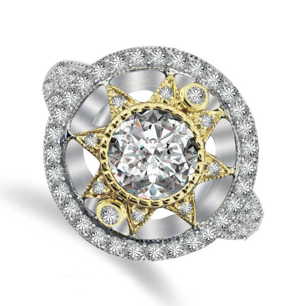 Hochzeit - Moissanite Engagement Rings Etsy - Art Deco 6.5mm Forever One Moissanite & Diamond Ring