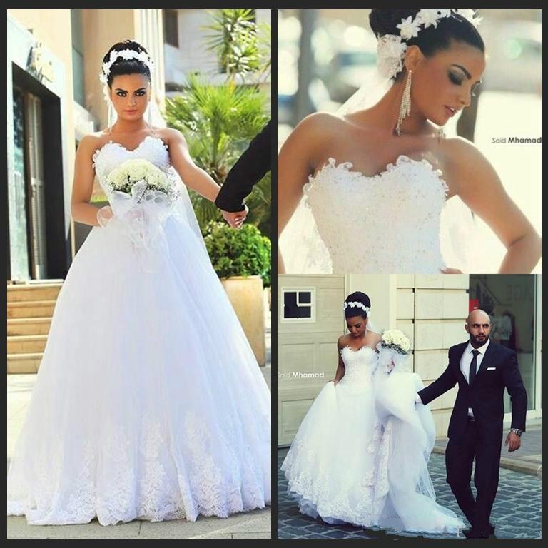 Mariage - Vintage Said Mhamad Sweetheart A Line 2016 Wedding Dresses Beads Lace Princess Ball Gowns Robe De Mariee Chapel Train Wedding Gowns Online with $106.29/Piece on Hjklp88's Store 