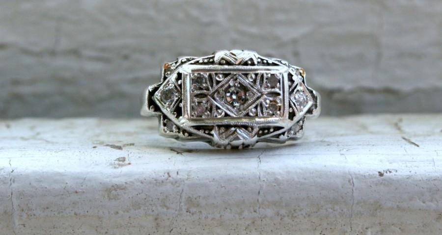 Wedding - Vintage 10K Rose Gold Diamond Cluster Engagement Ring.