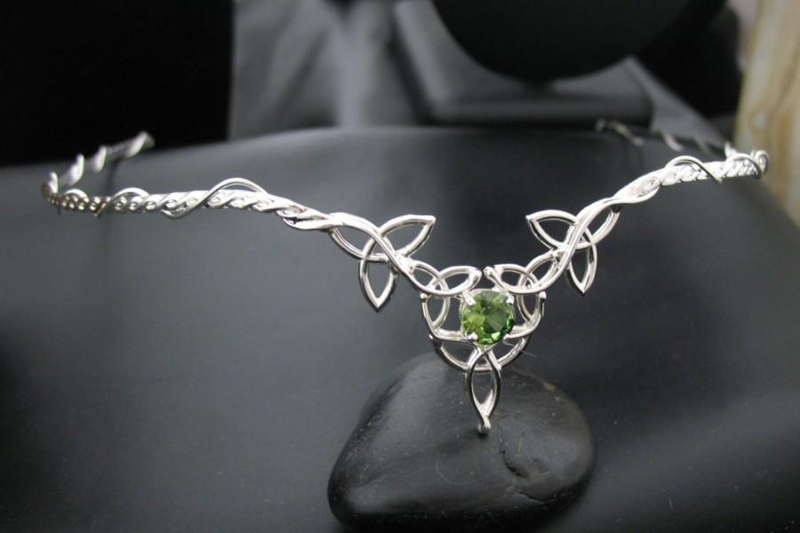 Wedding - Celtic Trinity Knot Circlet, Celtic Wedding Headpiece, Bridal Tiara, Gemstone, Sterling Silver, Handmade