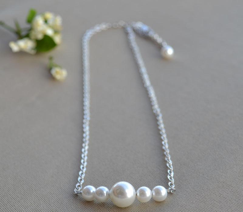 زفاف - pearl chain necklace,ivory pearl necklace,5 pearls necklace, Wedding party,ivory necklace,pearl and chain,wedding necklace,wedding jewelry