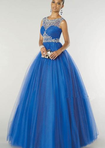 Свадьба - Tulle Open Back Floor Length Lace Up Sleeveless Scoop Crystals Ball Gown