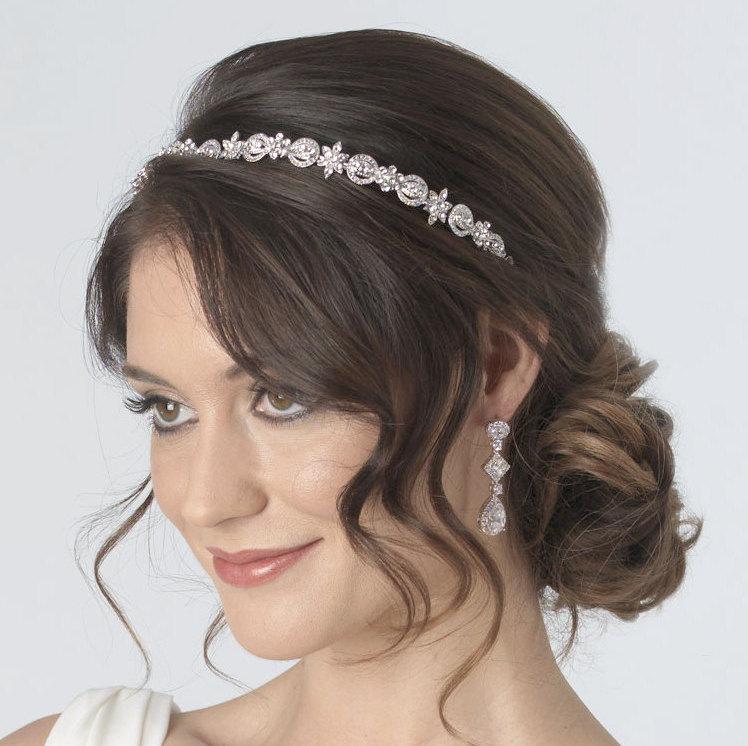 Mariage - Vintage Antique Silver Bridal Headband, Art Deco Embellished Headband for Bride, Jeweled Wedding Headband 3158