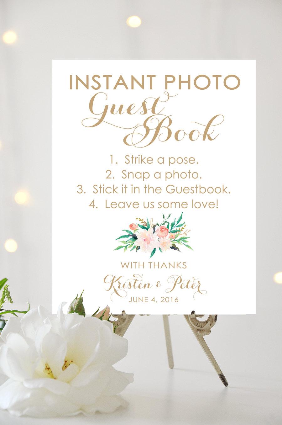 Свадьба - Instant Photo Guest Book Sign - 8 x 10 or 11 x 14 sign - Personalized sign - Vintage Antique Gold - I Create and You Print